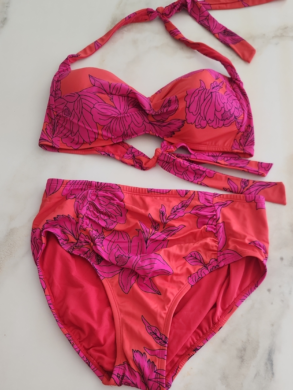 Liz Claiborne Pink and Coral Floral Bikini Set